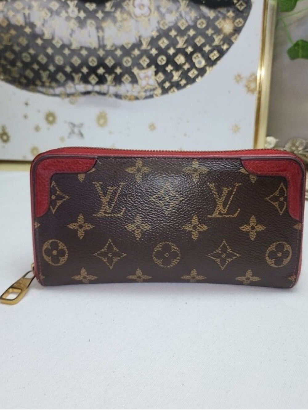 Authentic Louis Vuitton Monogram Retiro Zippy Wallet Cherry